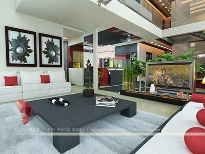 Living room 3d interior design render